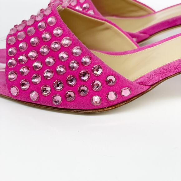 Michael Michael Kors Amal Embellished Faux Suede Kitten Sandal Pink Size 7.5M - Picture 12 of 13